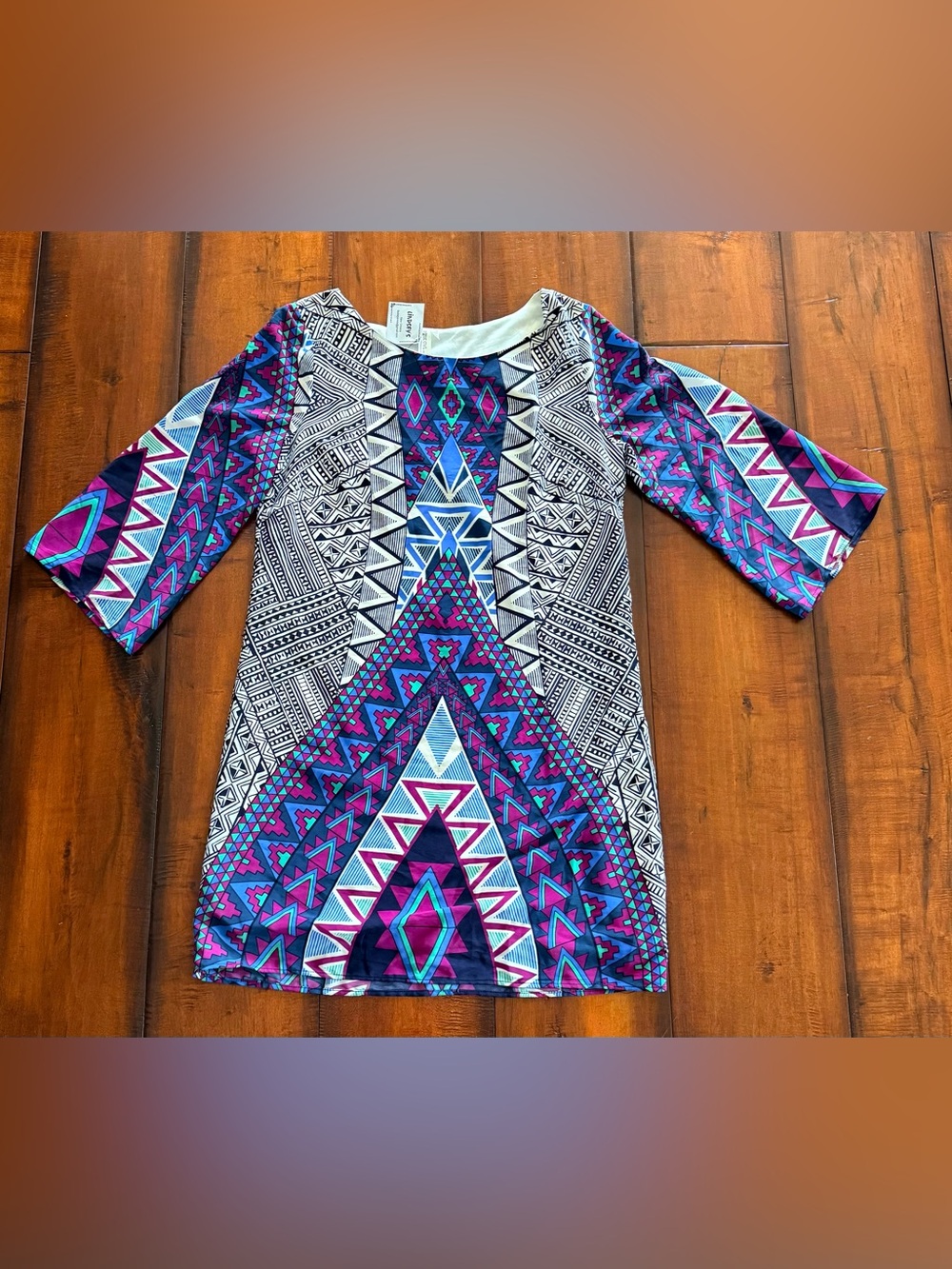 NWT Pink Owl Purple & Blue Geometric Long-Sleeve Dress